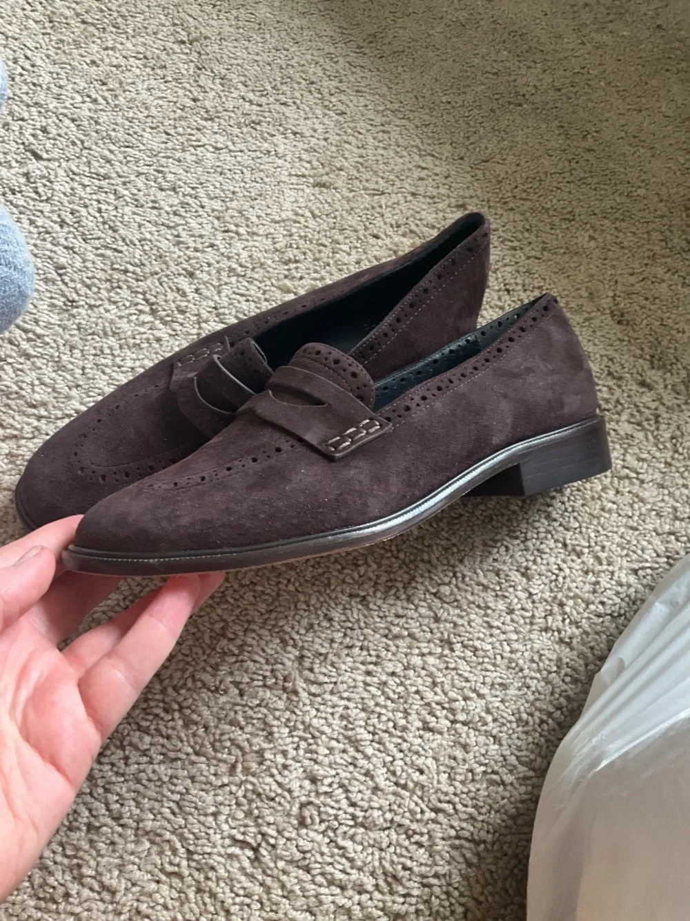 Suede Penny Loafers in Dark Brown - Women